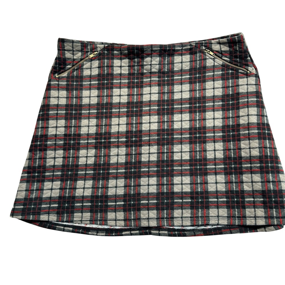 Princess Vera Wang Plaid Quilted Mini Skirt Grey Red Black Size 9 Zippers